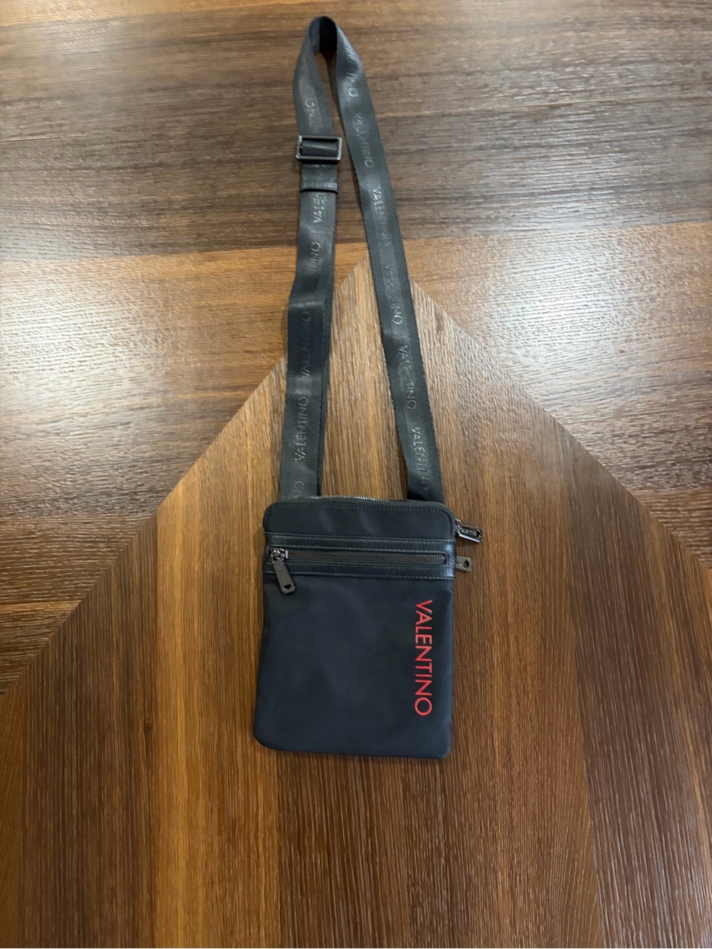 Valentino Black Belt Bag with Red Logo